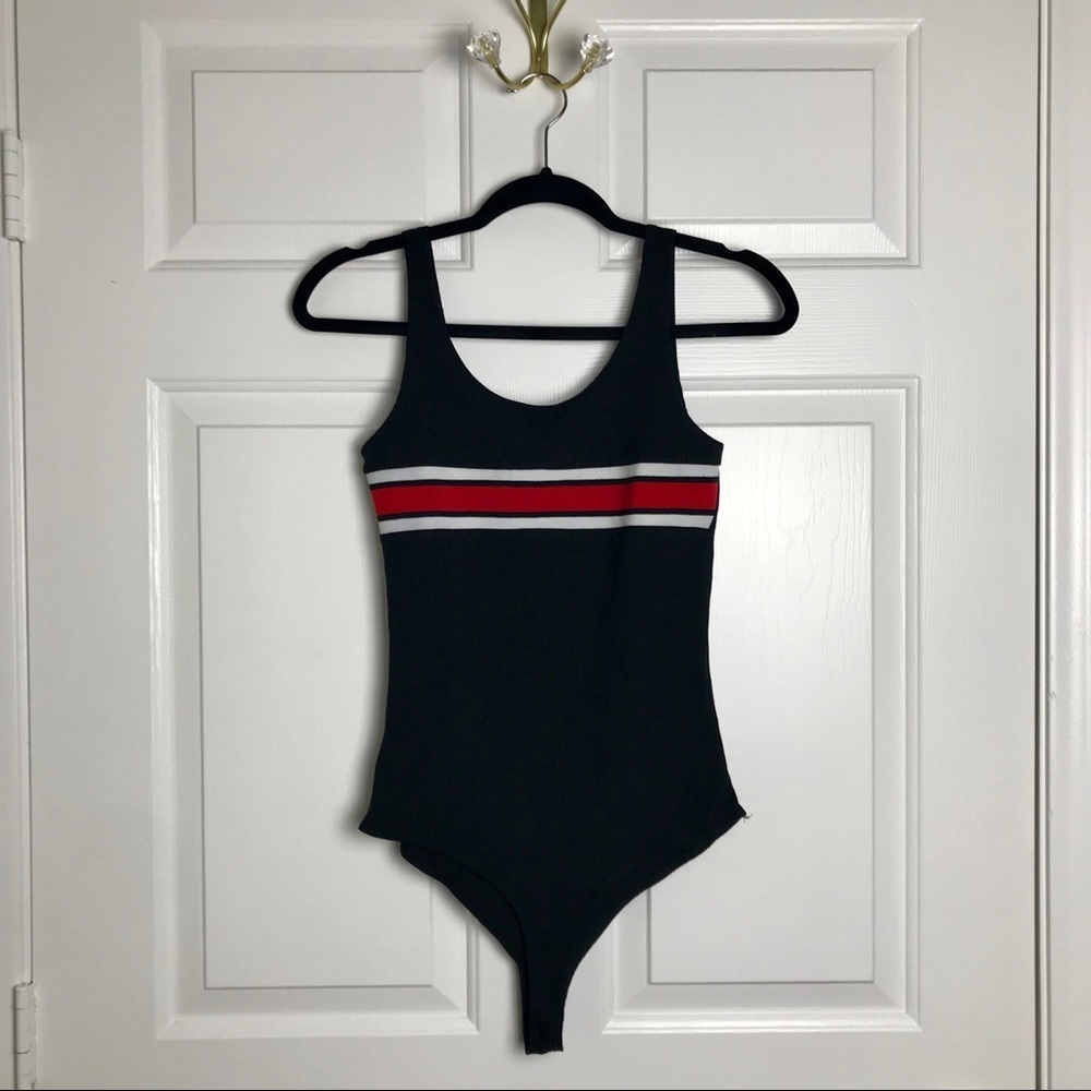 Iris Black Red Striped Bodysuit